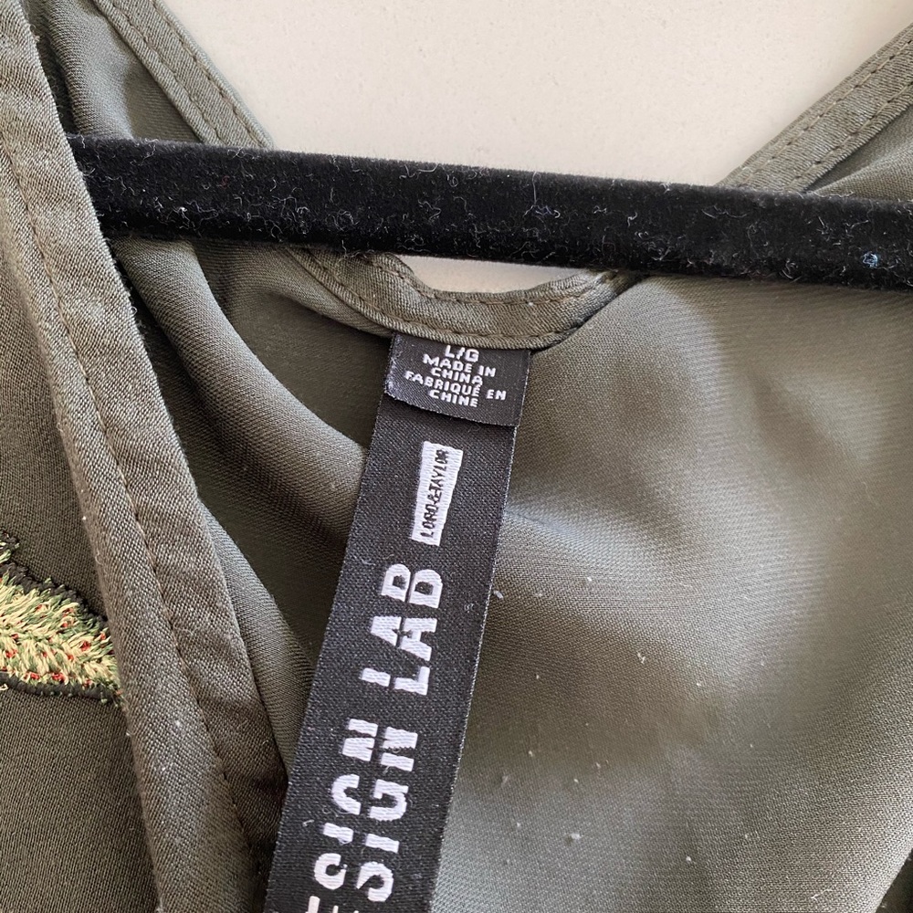 Silk Olive Green Romper with Flower Details - Picture 7 of 7